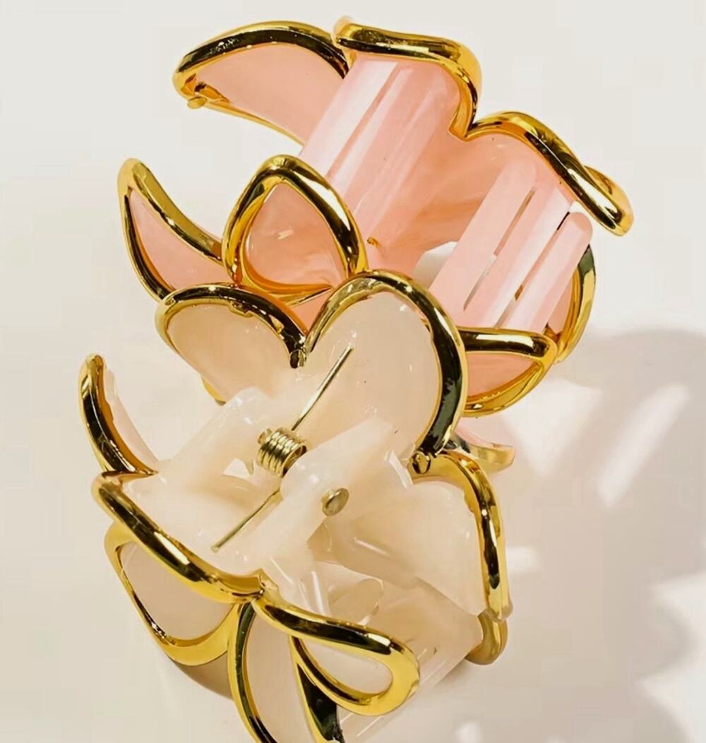 Flower Hair Claw Clip Set 6pcs Gold Tone Multicolor Plastic Metal Floral